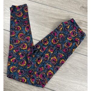 Lularoe Women's Pull On Peacock Pattern Colorful Leggings Multicolor One Size